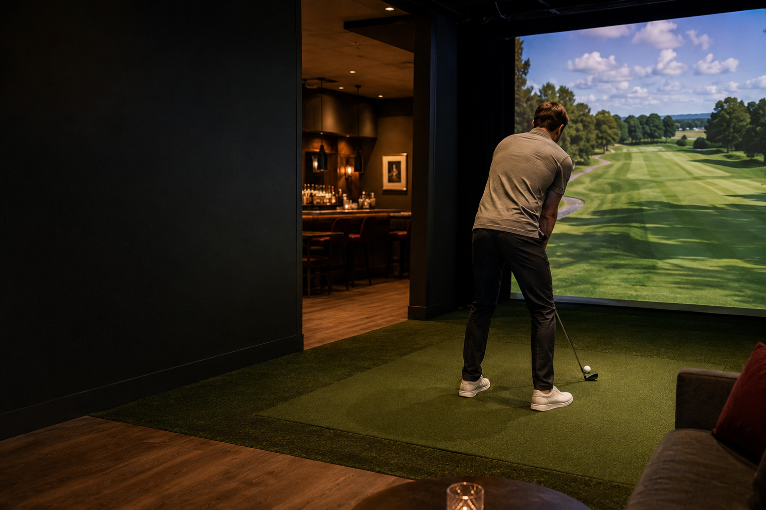 Top Shelf Golf simulator lounge